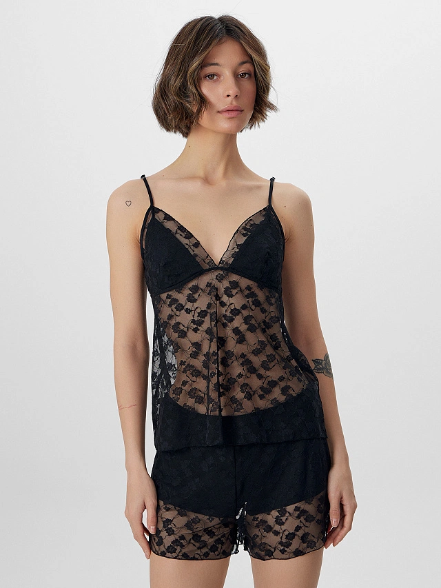 Комплект домашний женский черный кружевной - 4