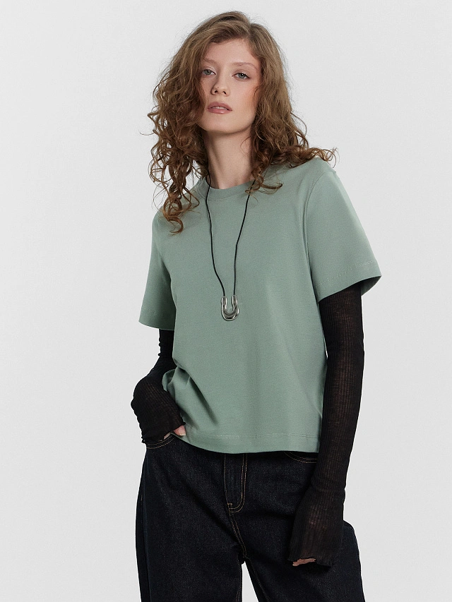 Футболка женская зеленая оверсайз - 6