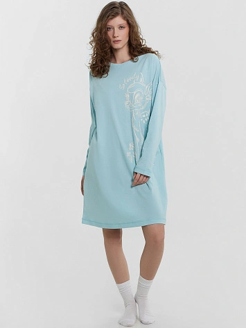 Сорочка ночная женская голубая с принтом