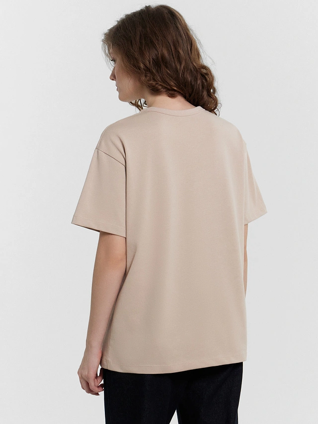 Футболка женская бежевая с принтом и надписью "stay positive" - 3