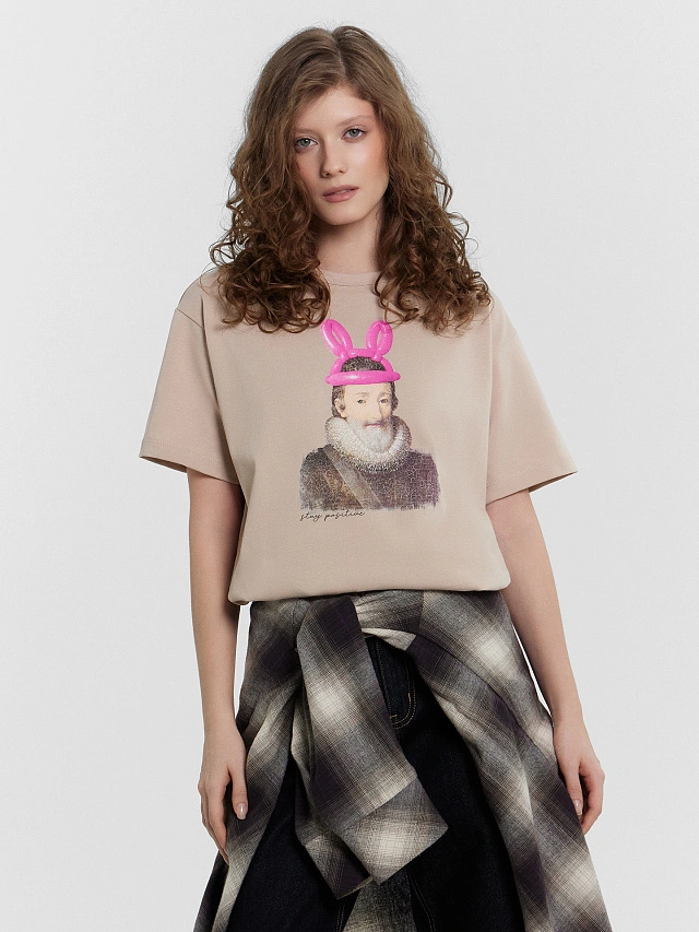 Футболка женская бежевая с принтом и надписью "stay positive" - 6