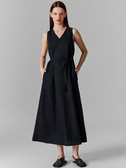 картинка Сарафан женский черный длинный с коротким рукавом льняной  от магазина стильной одежды Mark Formelle