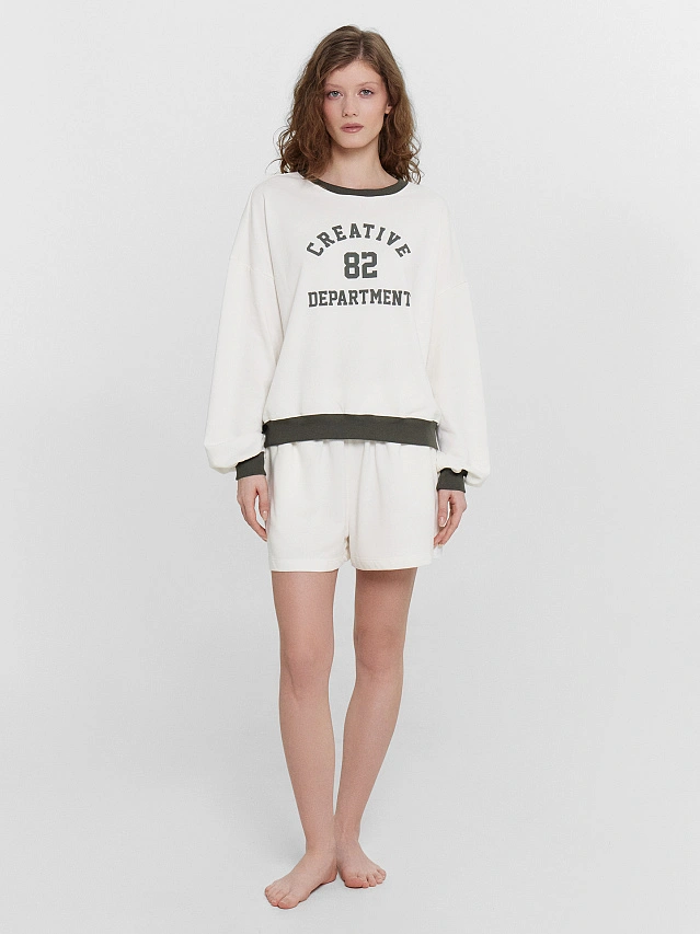 Комплект домашний кремовый с принтом и надписью "creative department" - 3