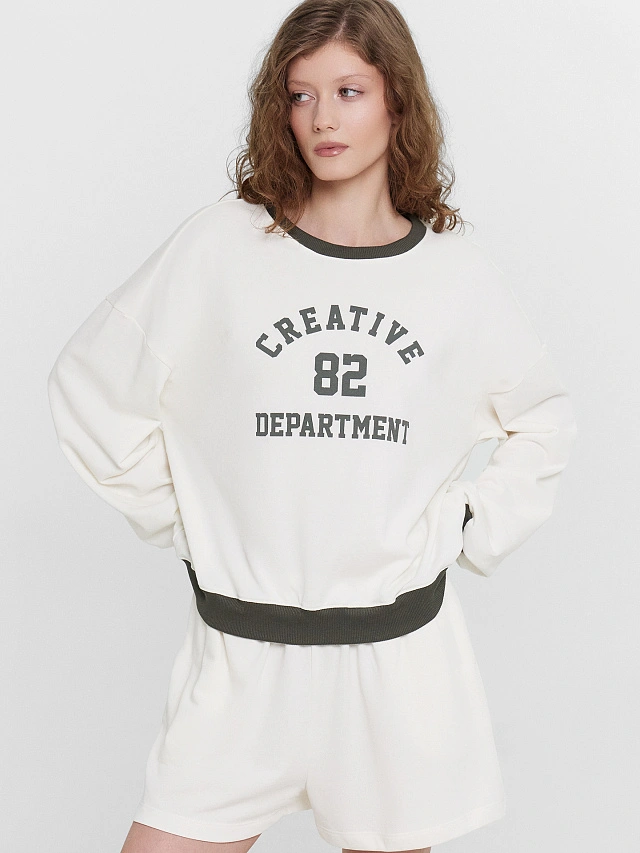 Комплект домашний кремовый с принтом и надписью "creative department" - 10