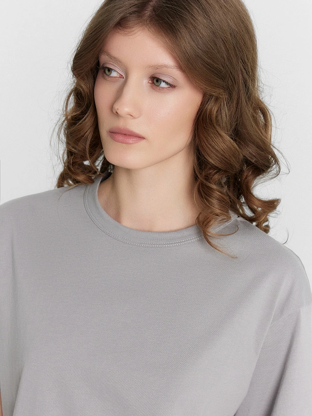 Футболка женская серая оверсайз - 5