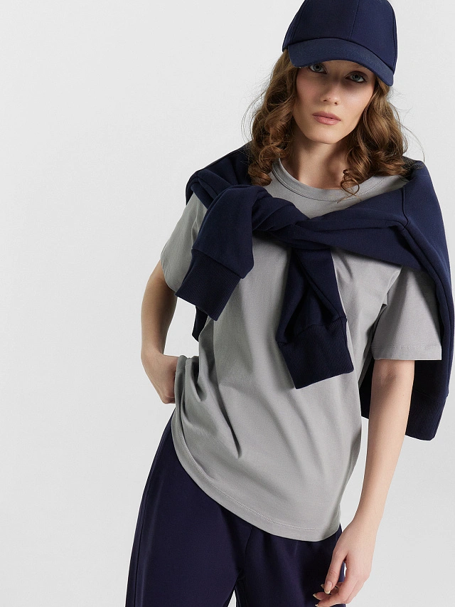 Футболка женская серая оверсайз - 6