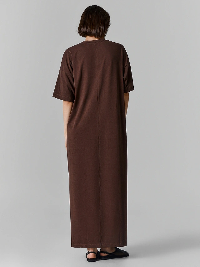 Платье женское коричневое длинное свободного силуэта - 4