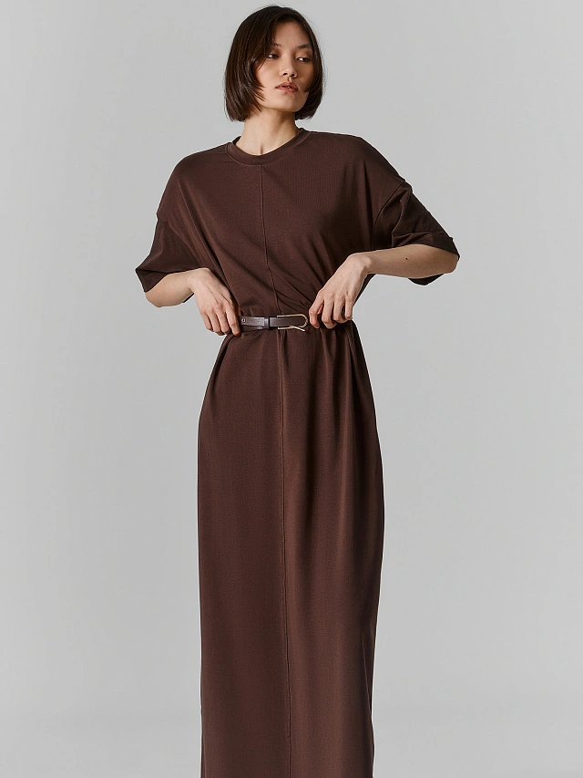 Платье женское коричневое длинное свободного силуэта - 3