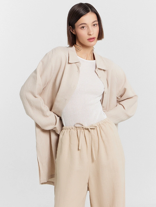 Рубашка женская кремовая - 6