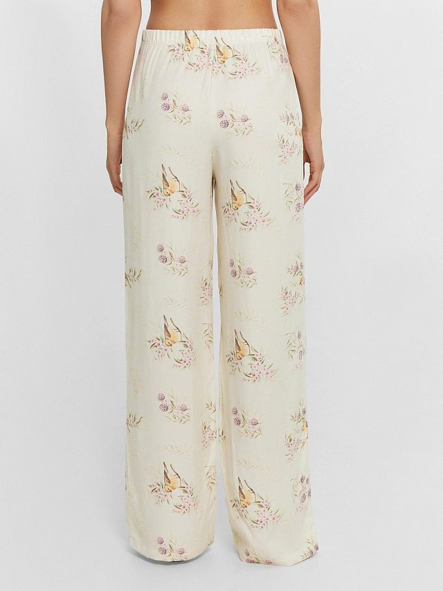 Комплект домашний женский кремовый с принтом "птички" - 7