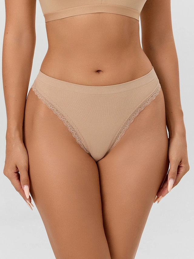 Трусы бразилиана женские бежевые - 3