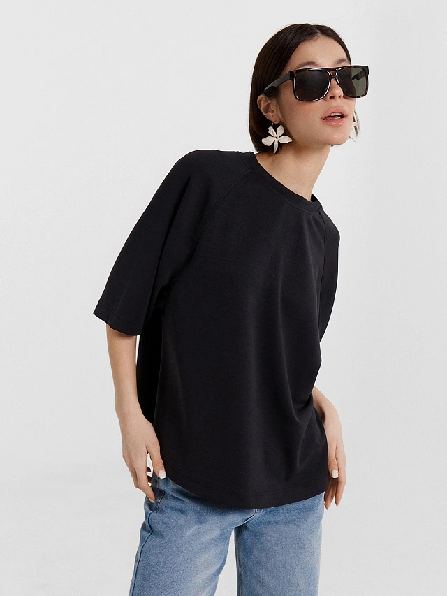 Футболка женская черная оверсайз - 5