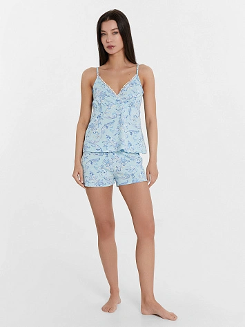 Комплект домашний женский голубой с узорами