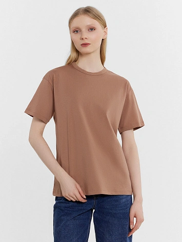 Футболка женская укороченная коричневая