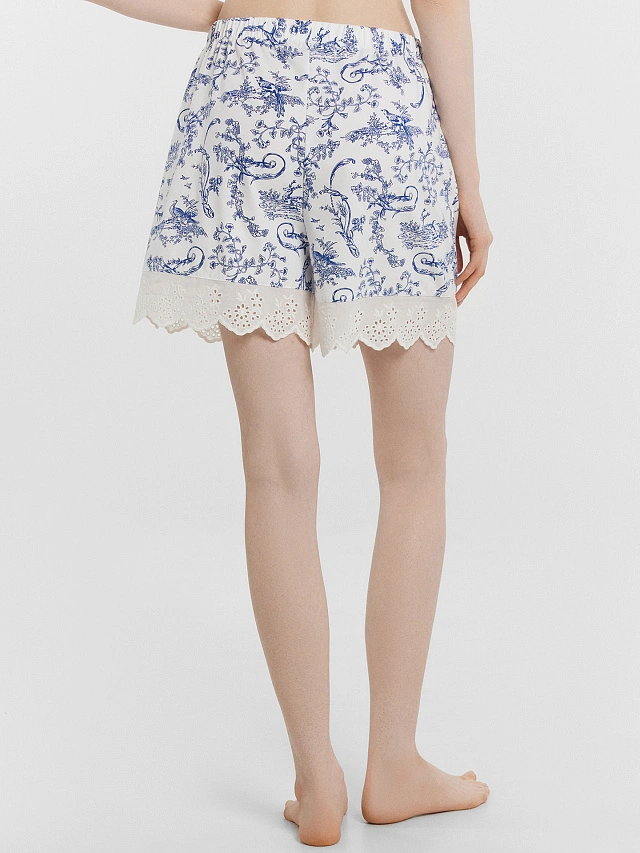 Комплект домашний женский белый с принтом и кружевом - 5