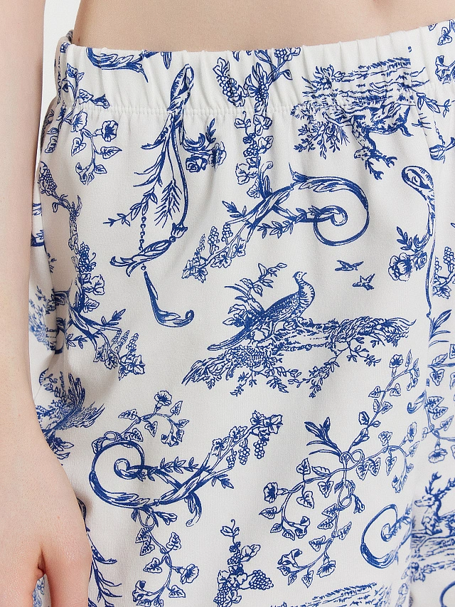 Комплект домашний женский белый с принтом и кружевом - 8