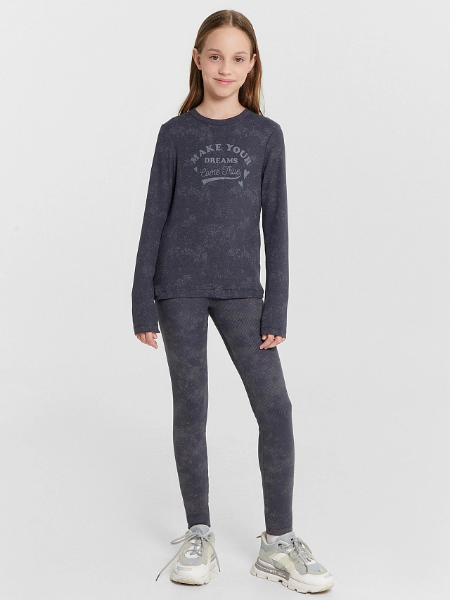 Легинсы для девочек серые с обработкой эйсид - 3