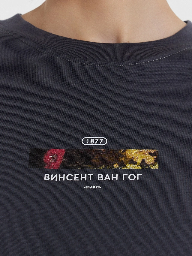 Футболка женская серая с принтом "Винсент Ван Гог, Маки" - 5