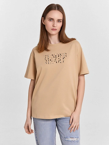 Футболка женская бежевая с надписью "tender heart"