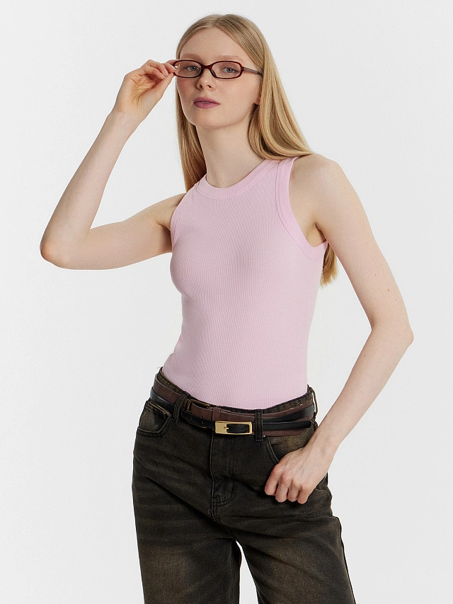 Топ женский розовый в рубчик - 5