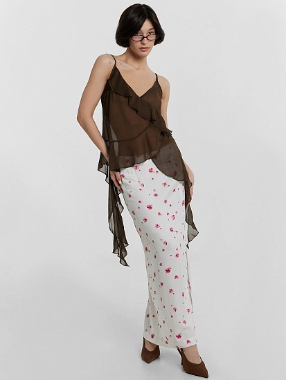 картинка Юбка женская белая с цветочным принтом  от магазина стильной одежды Mark Formelle