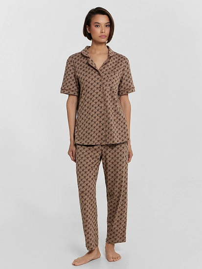 картинка Комплект женский домашний коричневый с принтом в виде монограммой MF от магазина стильной одежды Mark Formelle