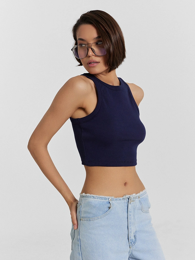 Топ женский синий укороченный - 5