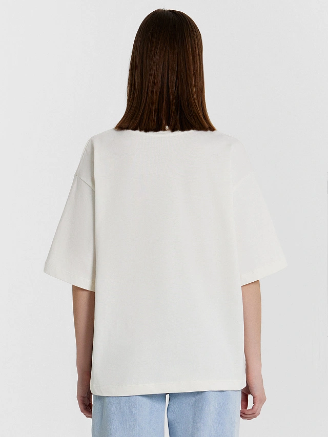 Футболка женская кремовая оверсайз - 2