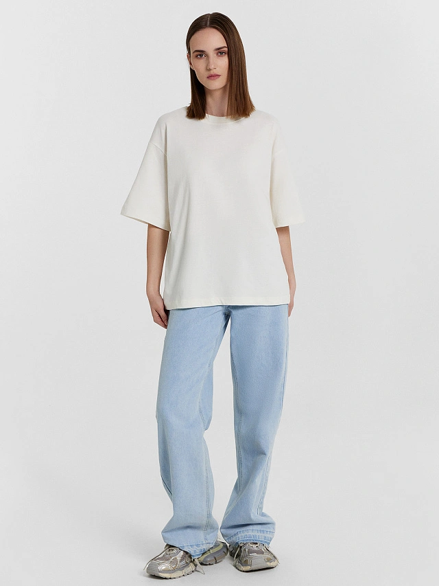 Футболка женская кремовая оверсайз - 3