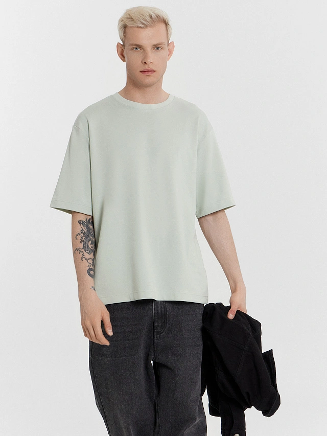 Футболка мужская голубая оверсайз - 5