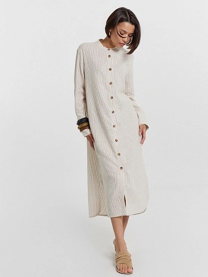 картинка Платье-рубашка женское бежевое в полоску от магазина стильной одежды Mark Formelle