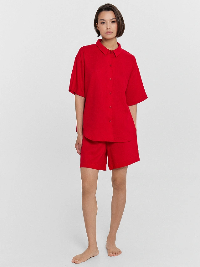 Комплект женский красный: рубашка и шорты - 4