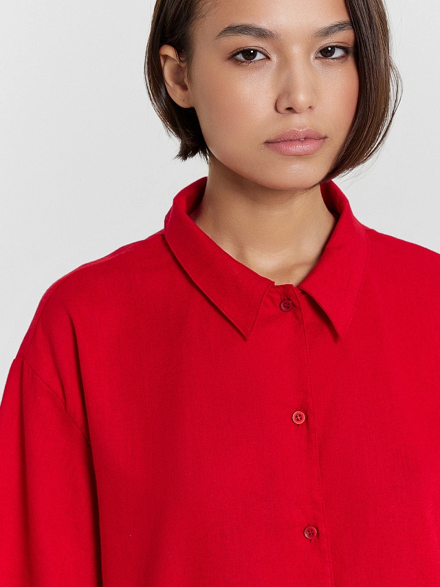 Комплект женский красный: рубашка и шорты - 7