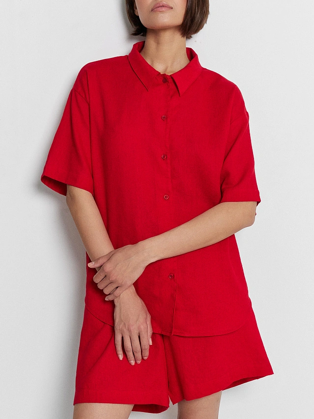 Комплект женский красный: рубашка и шорты - 9
