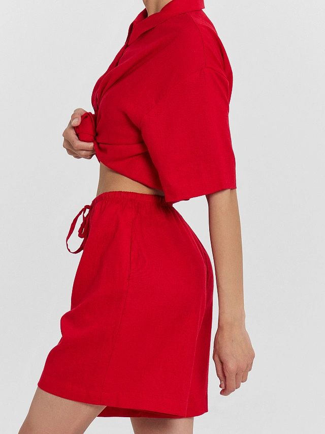 Комплект женский красный: рубашка и шорты - 10