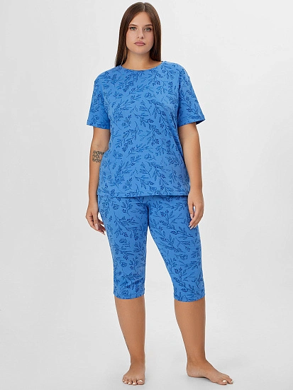 картинка Комплект домашний женский синий с растительным принтом от магазина стильной одежды Mark Formelle