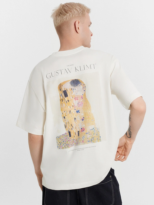 Футболка мужская кремовая с принтом и надписью "Art u wear " - 6