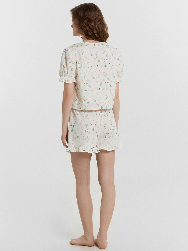 Комплект домашний женский кремовый с цветочным принтом - 3