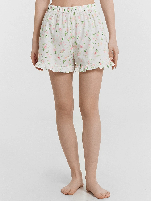 Комплект домашний женский кремовый с цветочным принтом - 5