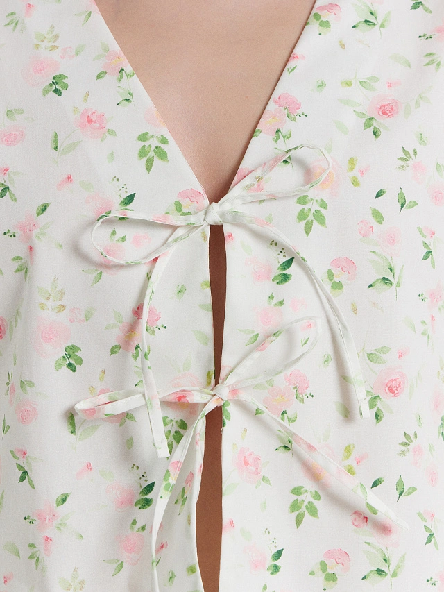 Комплект домашний женский кремовый с цветочным принтом - 7