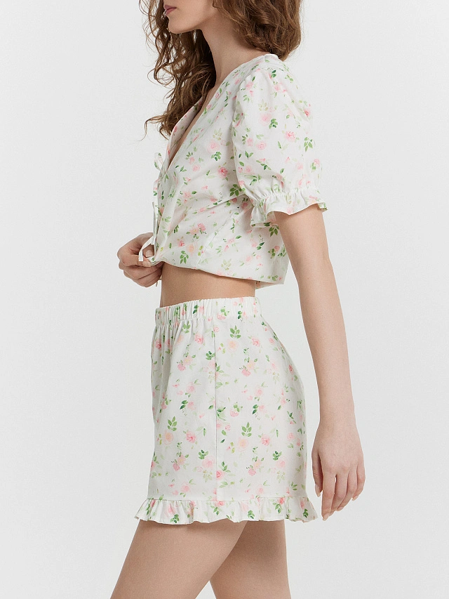 Комплект домашний женский кремовый с цветочным принтом - 11