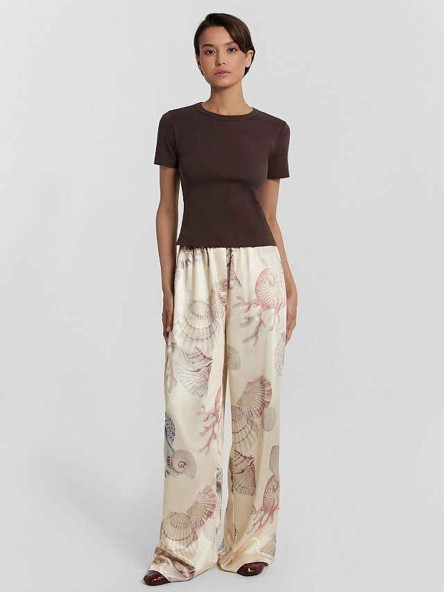 Брюки женские бежевые с принтом "ракушки" - 7