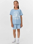 Комплект домашний для девочек голубой с принтом и надписью "let's dream"