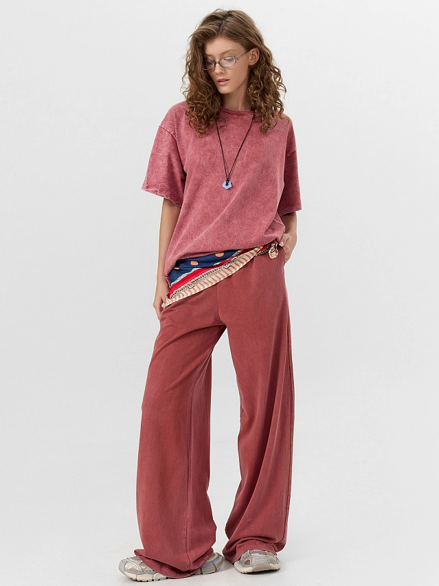 Брюки женские терракотовые с обработкой эйсид - 7