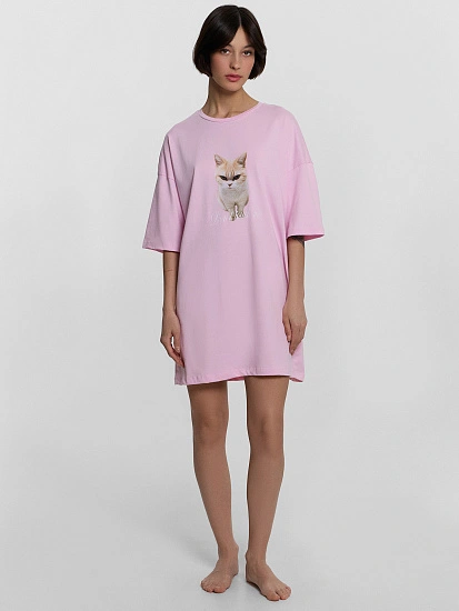 картинка Туника домашняя женская розовая с принтом и надписью "don't touch me" от магазина стильной одежды Mark Formelle