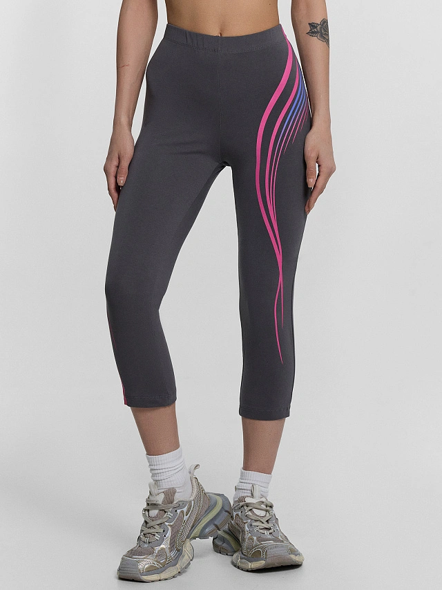 Легинсы спортивные женские серые с принтом - 2