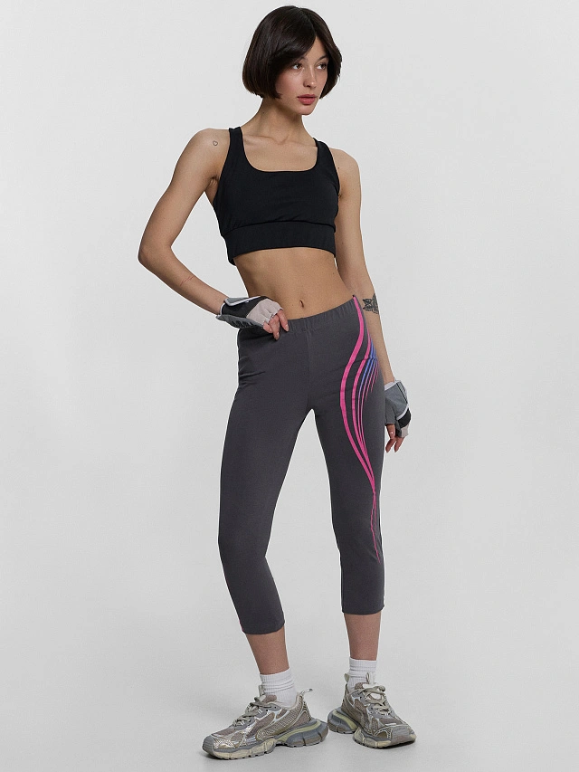 Легинсы спортивные женские серые с принтом - 8