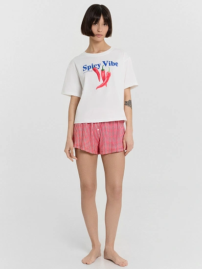 картинка Комплект домашний женский с принтом и надписью "Spicy vibe" от магазина стильной одежды Mark Formelle