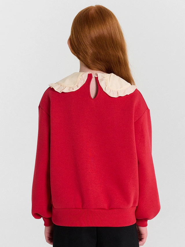 Джемпер для девочек красный с принтом и надписью "Paris" - 3