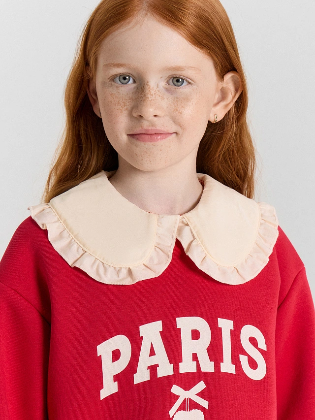 Джемпер для девочек красный с принтом и надписью "Paris" - 5
